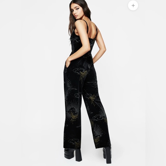 NWT Disturbia Adelina Foil Print Velour Cami Jumpsuit size 14 - Picture 2 of 6
